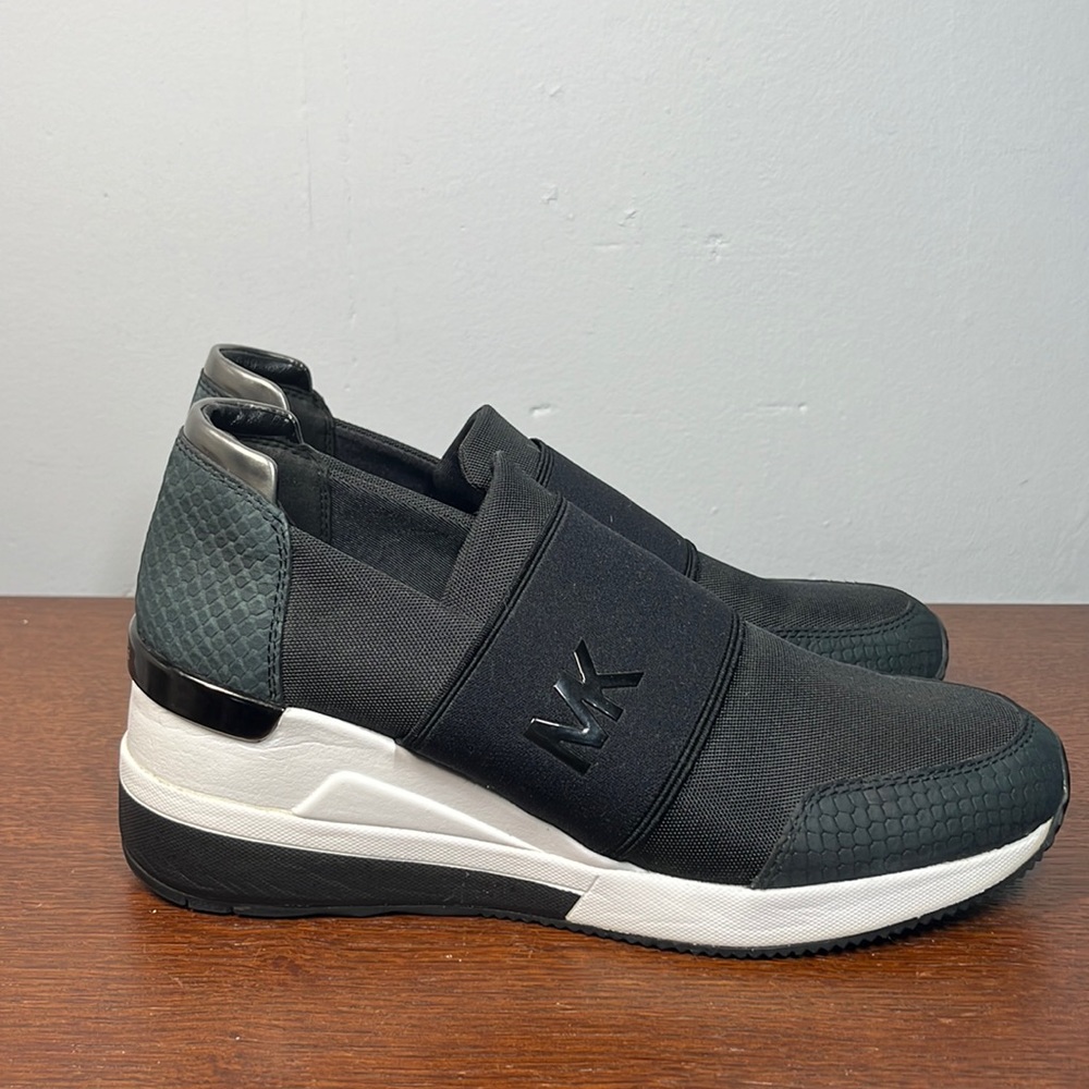 Michael Kors Felix Canvas and Snake-Embossed Nubuck Trainer Women’s Size 7M